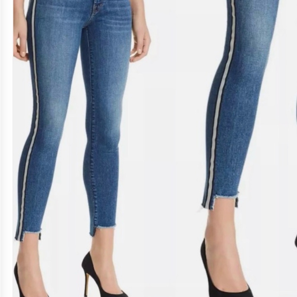 J Brand Skinny Jeans in Medium Wash with Black & Silver Stripes